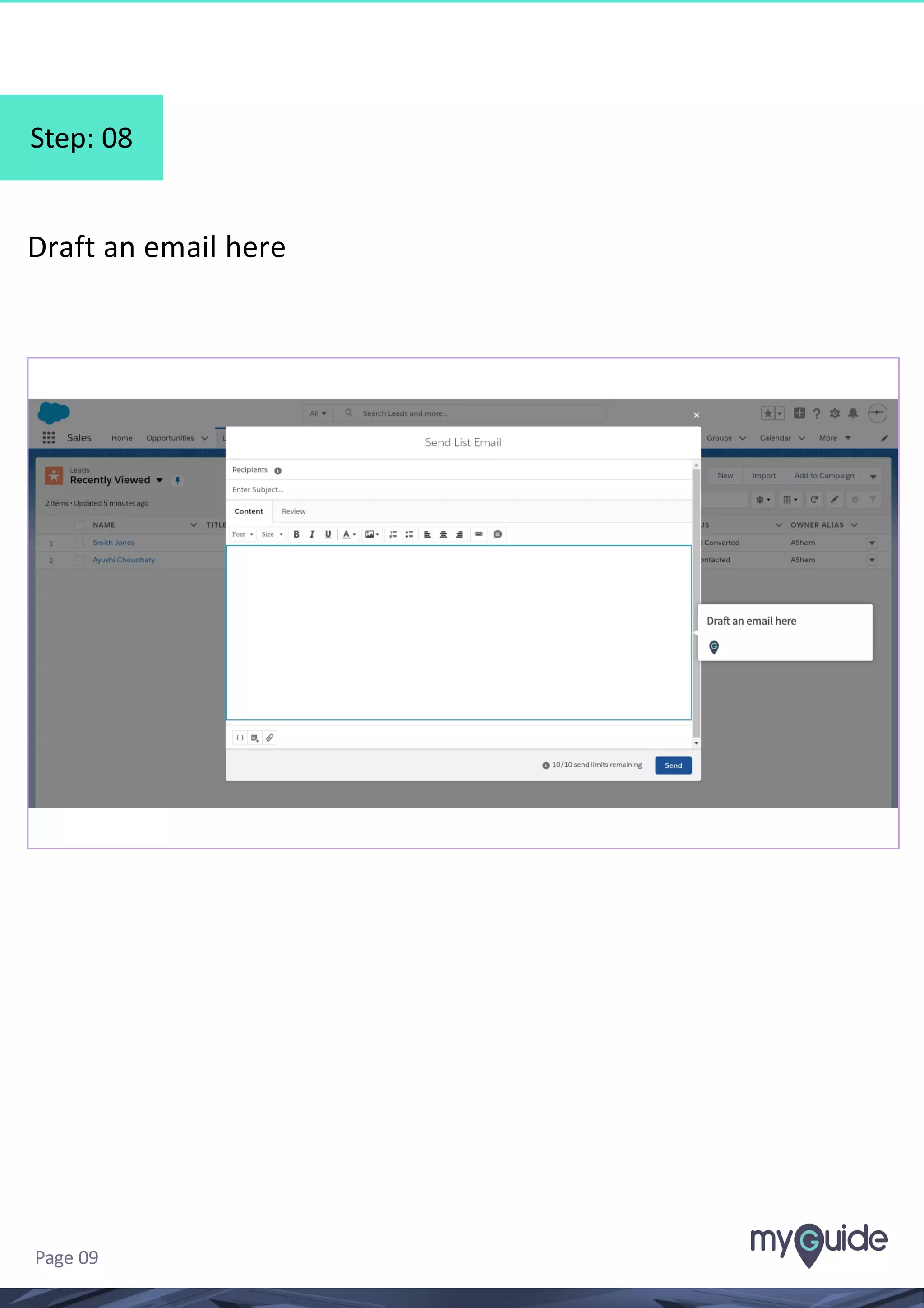 Step: 08
Draft an email here
Page 09