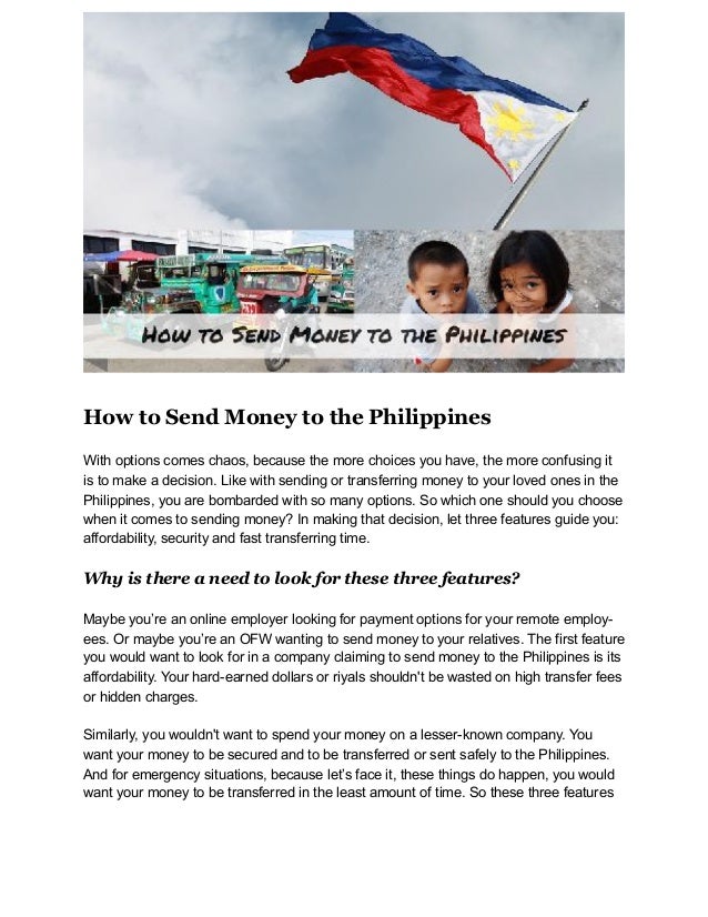 How To Send Money To The Philippines - how to send money to the philippines with options comes chaos because the more choices