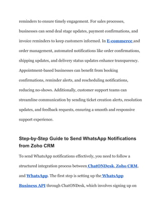 How to Send WhatsApp Notifications from Zoho CRM Using ChatONDesK | PDF