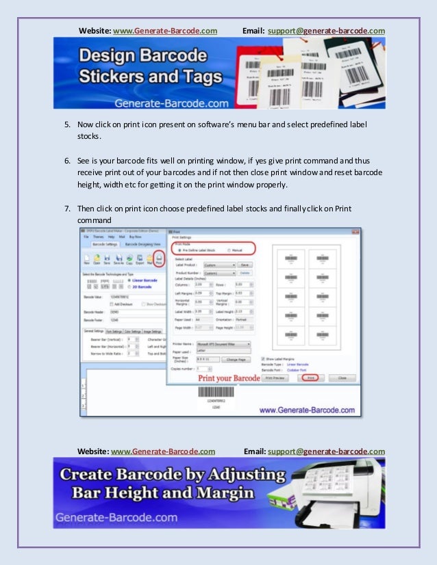 How to set bar height and margin between the barcode labels
