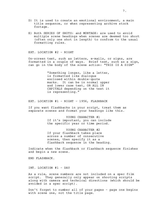 how to set out a screenplay montage script format