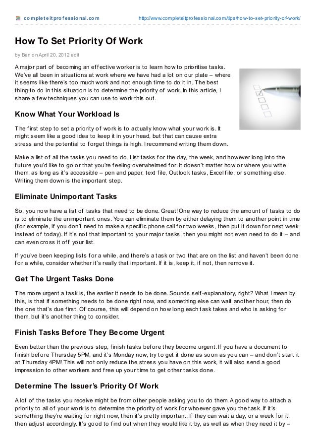 How to set priority of work