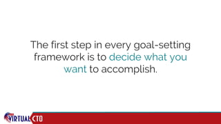The first step in every goal-setting
framework is to decide what you
want to accomplish.
 