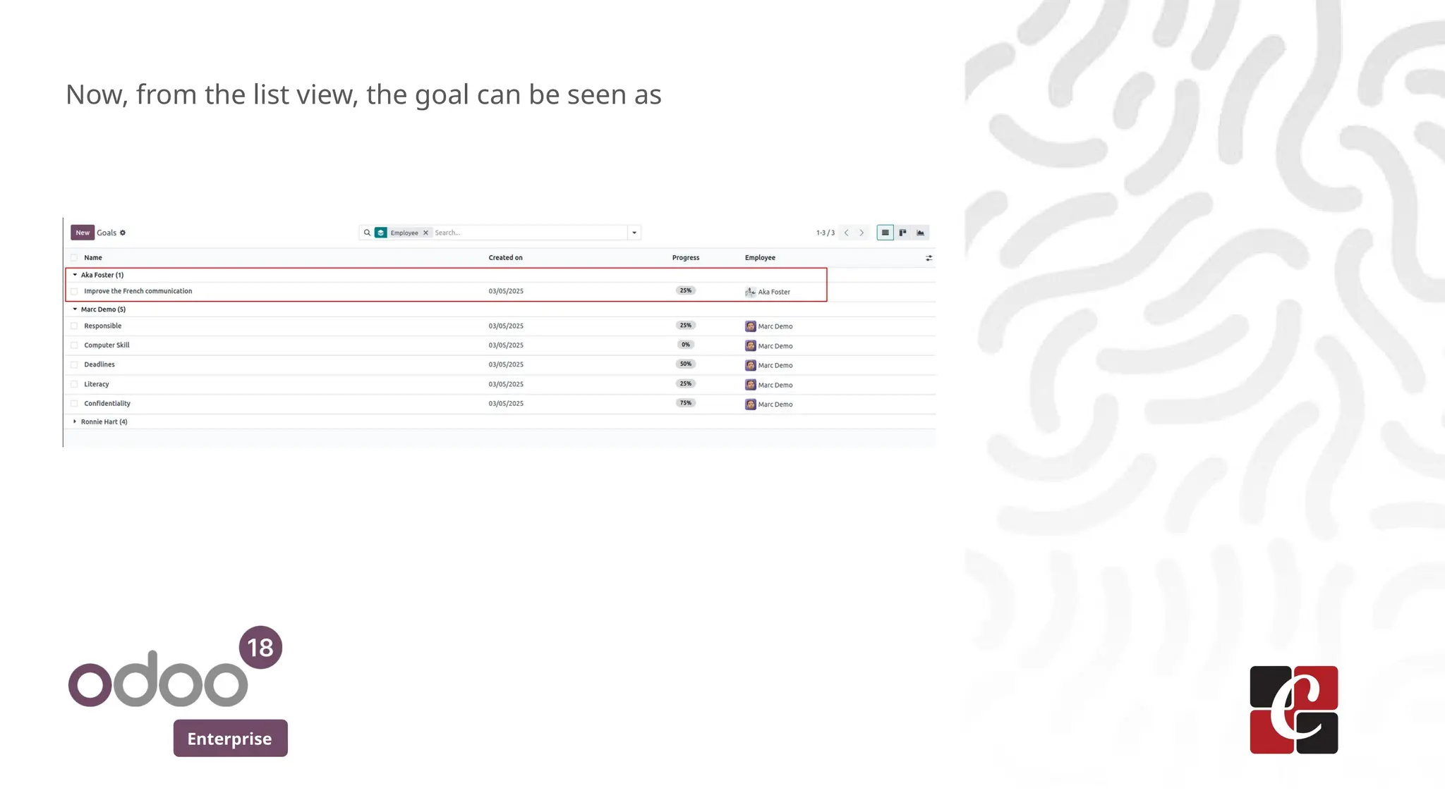Enterprise
Now, from the list view, the goal can be seen as
 