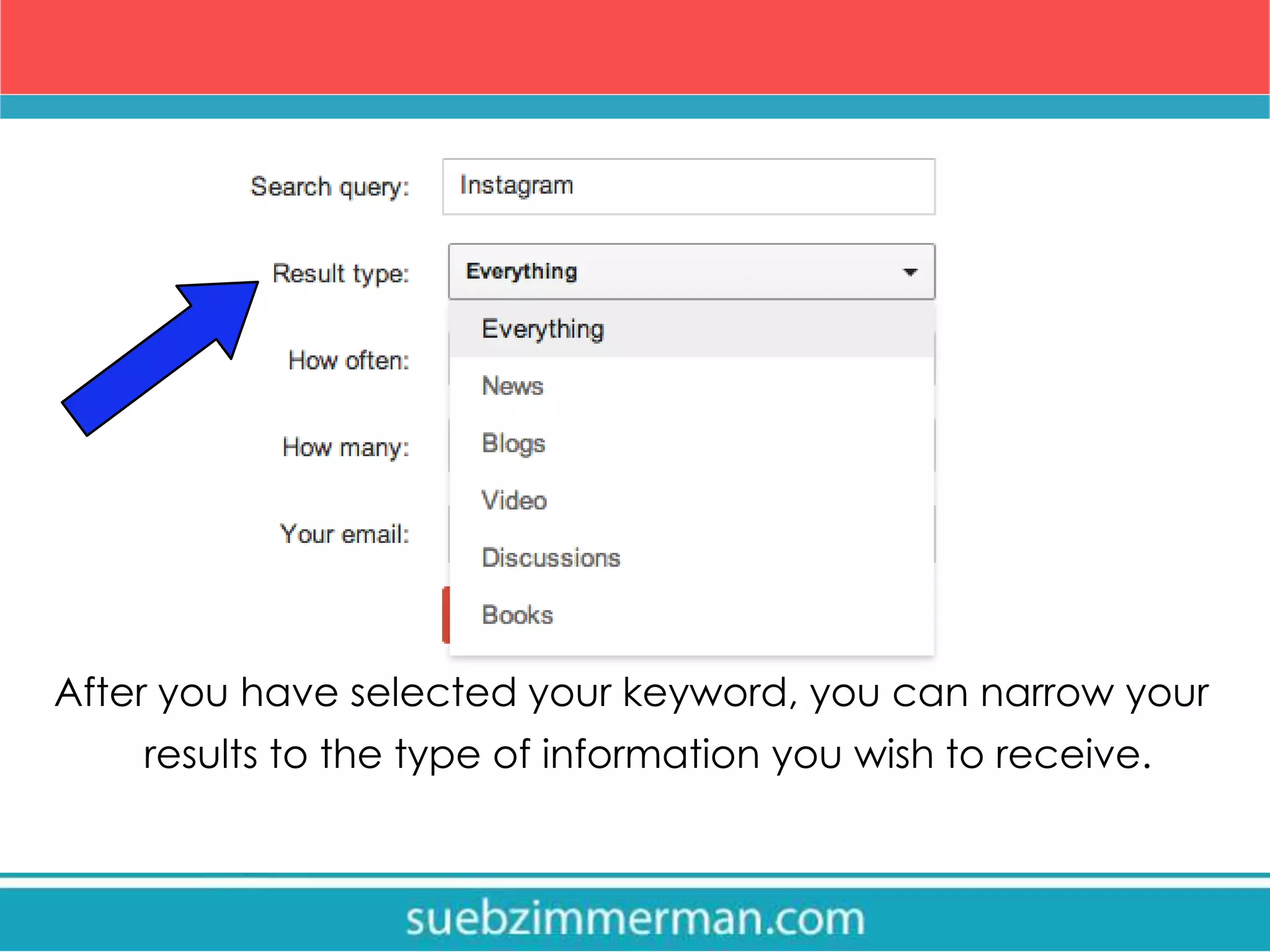 After you have selected your keyword, you can narrow your
results to the type of information you wish to receive.