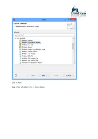 Click on Next
Step 3: You will get an error as shown below:
 