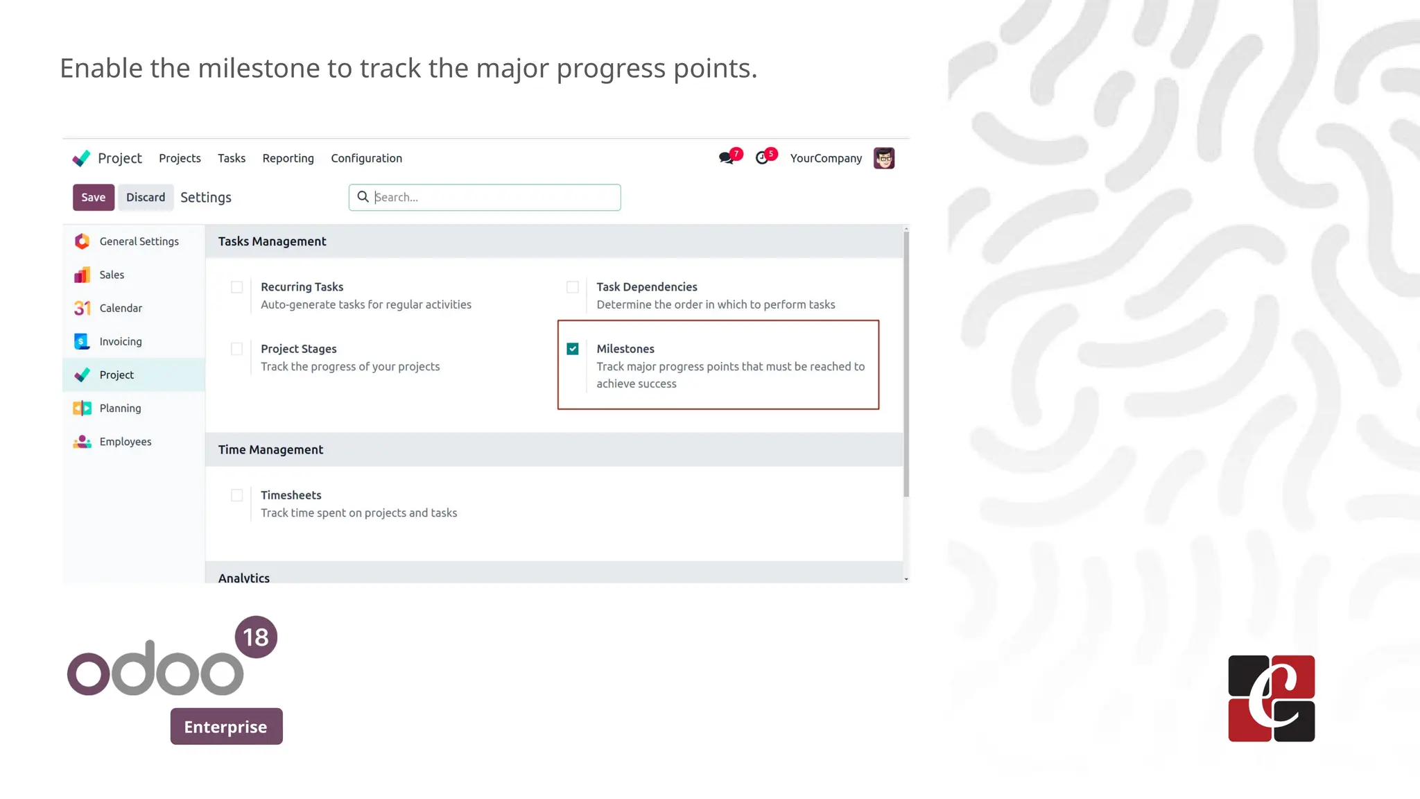 Enterprise
Enable the milestone to track the major progress points.
 