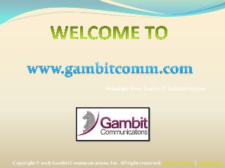 Copyright© 2018, Gambit Communications, Inc. All rights reserved. Privacy Policy | Trademark
Simulate Your Entire IT Infrastructure
 