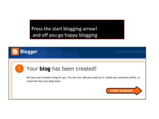 Press the start blogging arrow! and off you go happy blogging