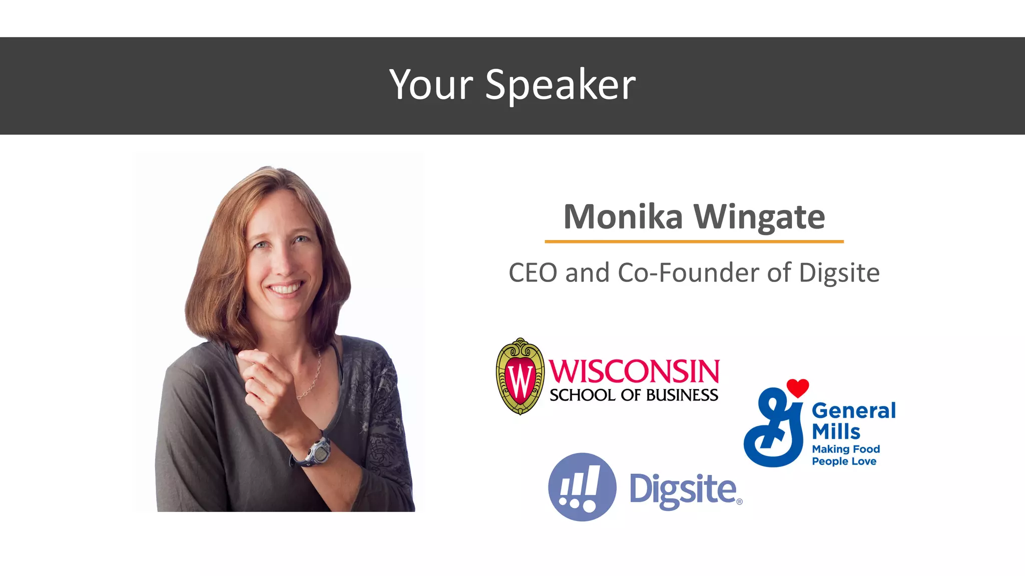 Your	Speaker
Monika	Wingate
CEO	and	Co-Founder	of	Digsite
 
