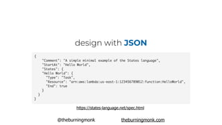 @theburningmonk theburningmonk.com
design with JSON
https://states-language.net/spec.html
 