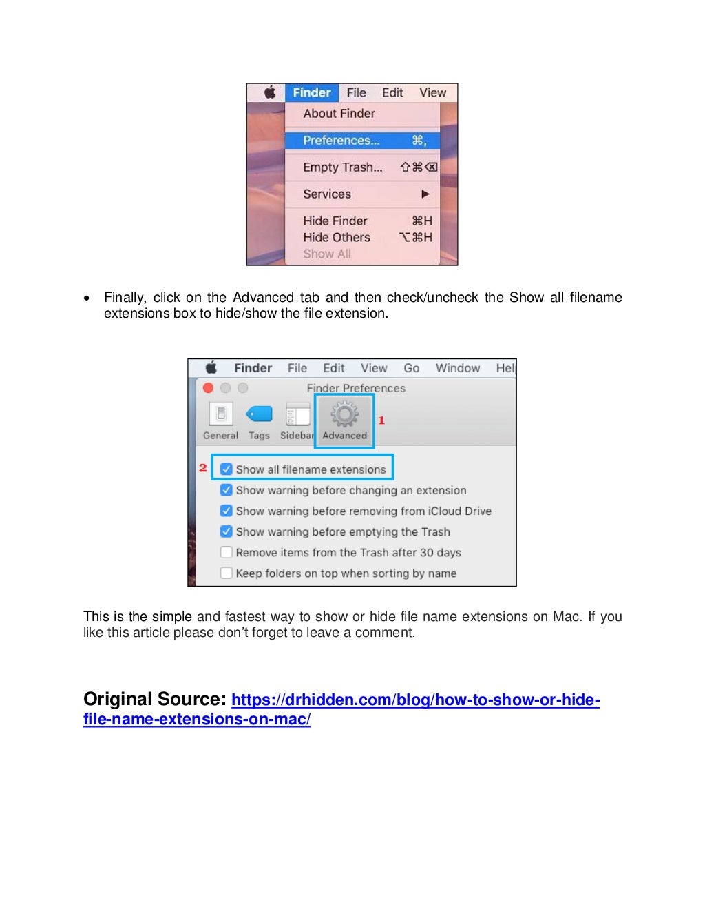How To Show Or Hide File Name Extensions On Mac