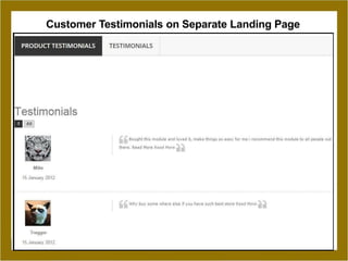 Customer Testimonials on Separate Landing Page
 