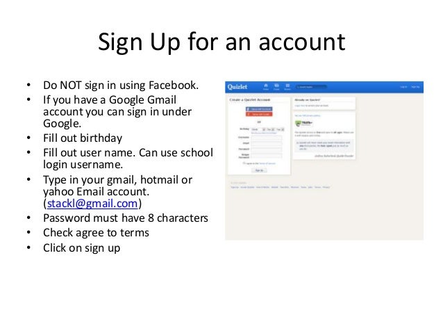 How to sign up for a quizlet account