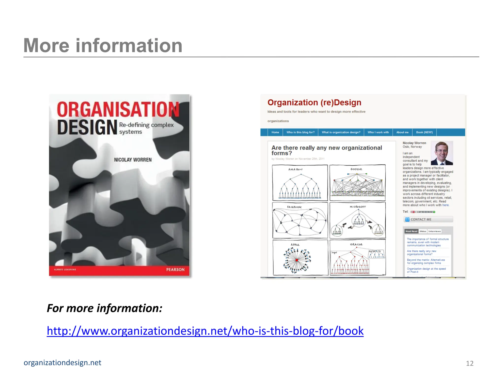 More information




      For more information:
      http://www.organizationdesign.net/who-is-this-blog-for/book

organizationdesign.net                                              12
 