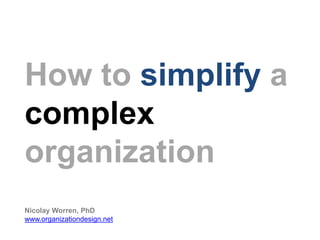 How to simplify a
complex
organization
Nicolay Worren, PhD
www.organizationdesign.net
 