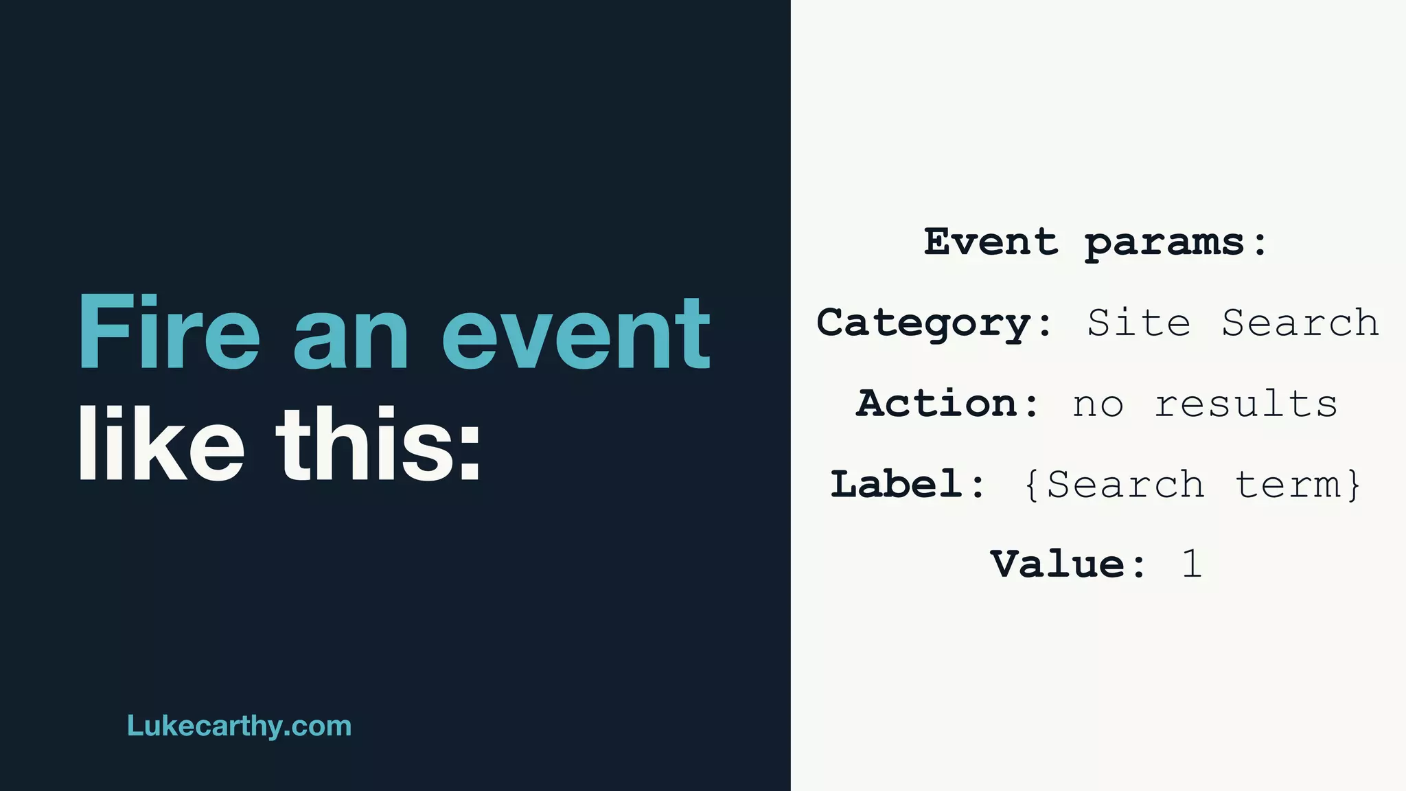 Fire an event
like this:
Lukecarthy.com @MrLukeCarthy
Event params:
Category: Site Search
Action: no results
Label: {Search term}
Value: 1
 