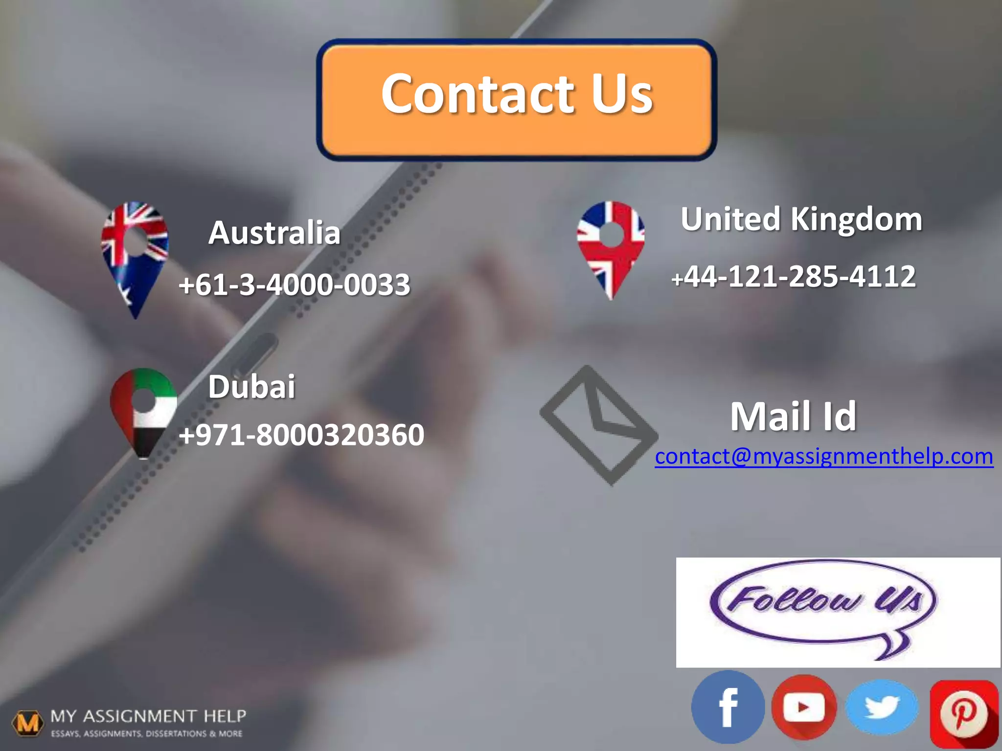 Australia
+61-3-4000-0033
Dubai
+971-8000320360
United Kingdom
+44-121-285-4112
Mail Id
contact@myassignmenthelp.com
Contact Us
 