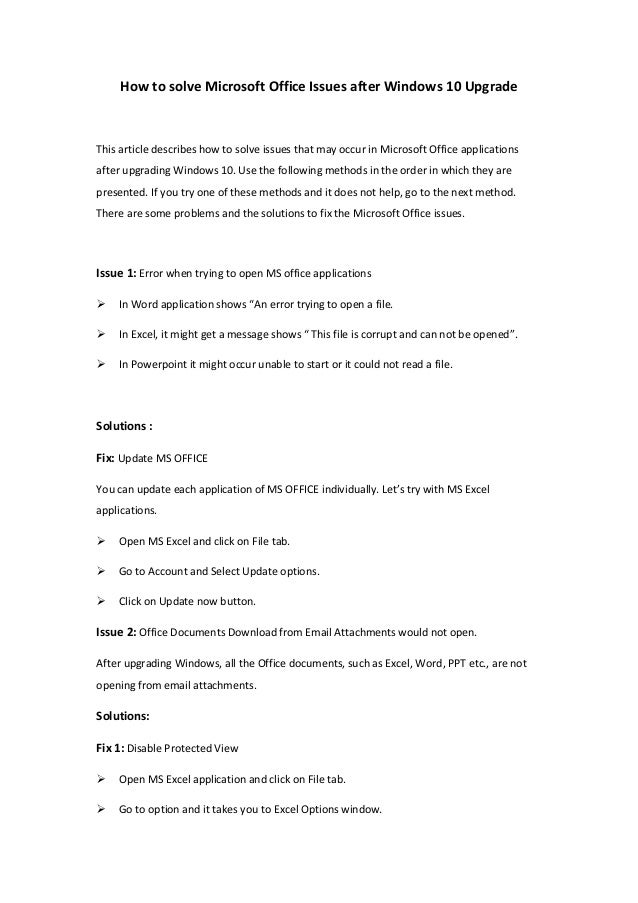 How to solve ms office issues after windows 10 upg