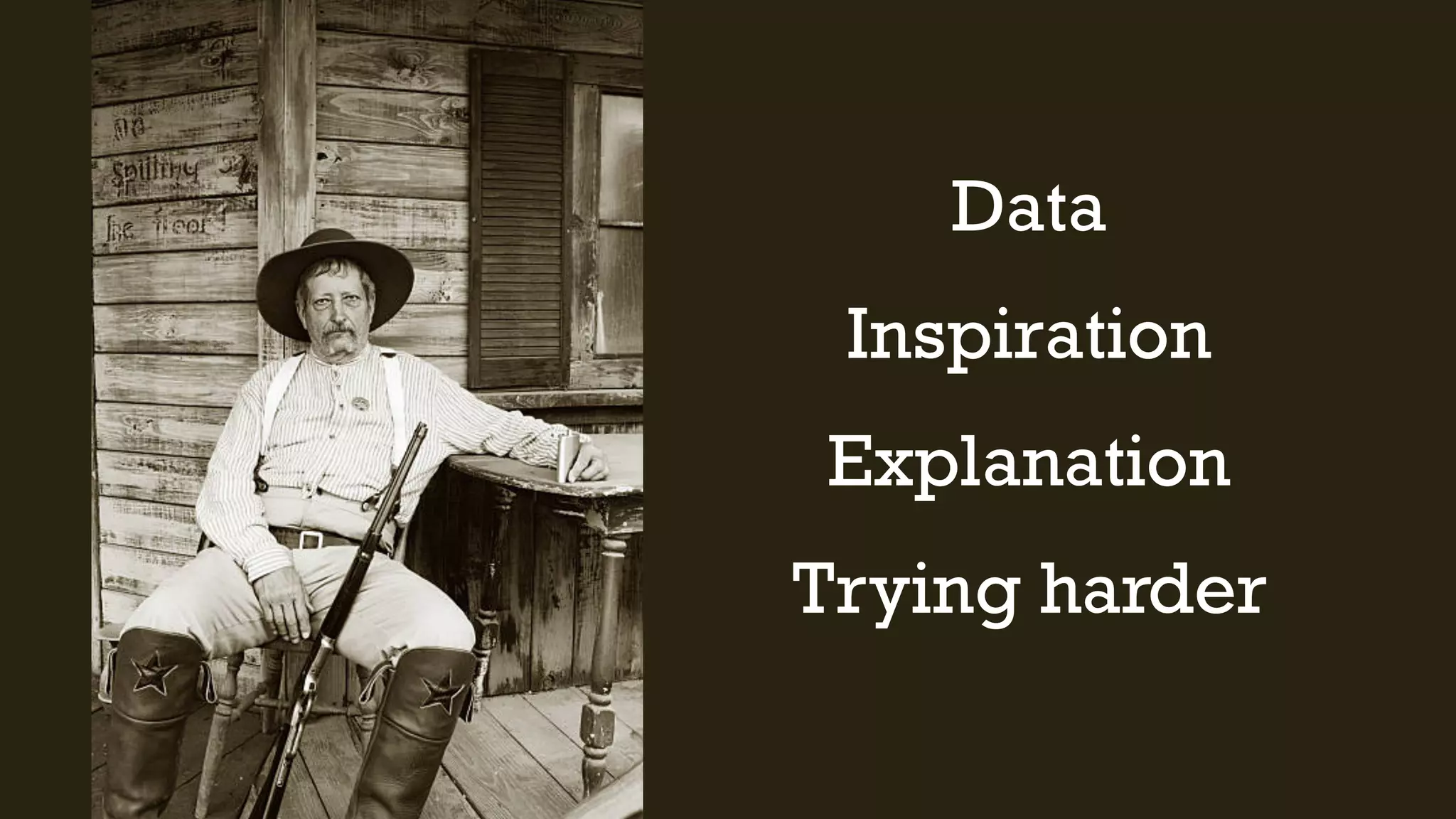 Data
Inspiration
Explanation
Trying harder
 