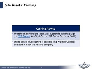 Download slides at https://pamannmarketing.com/slides 14
Site Assets: Caching
Caching Advice
Properly implement and test ...