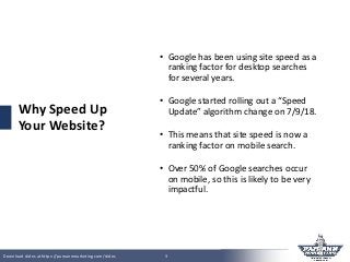 Download slides at https://pamannmarketing.com/slides 3
Why Speed Up
Your Website?
• Google has been using site speed as a...