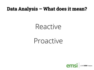 Data Analysis – What does it mean?
Reactive
Proactive
 