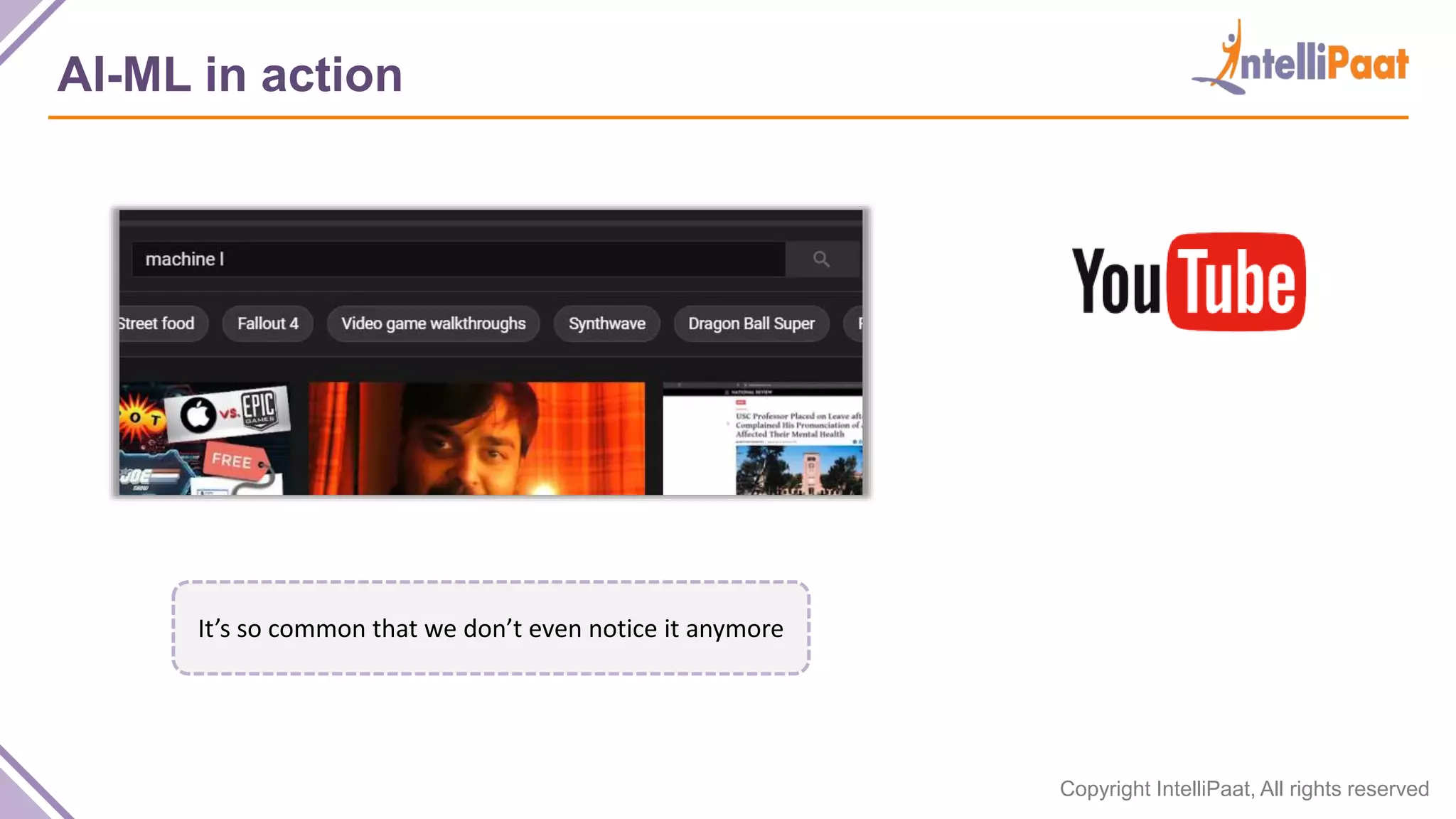 Copyright IntelliPaat, All rights reserved
AI-ML in action
It’s so common that we don’t even notice it anymore
 