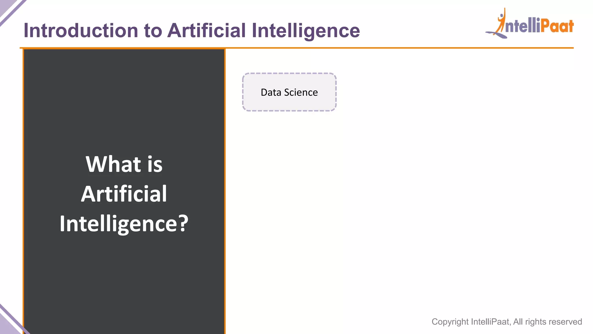Copyright IntelliPaat, All rights reserved
Introduction to Artificial Intelligence
What is
Artificial
Intelligence?
Data Science
 
