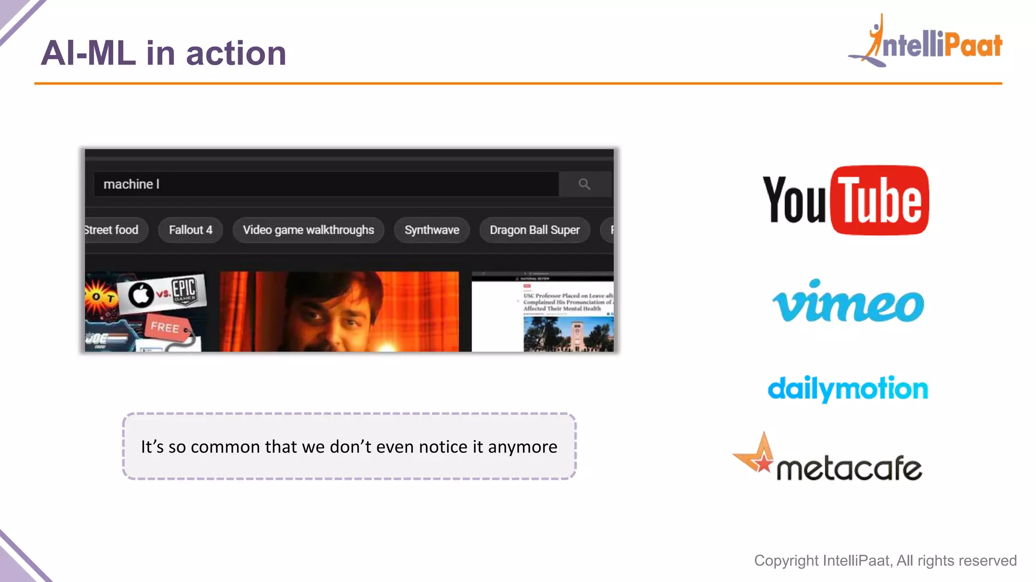 Copyright IntelliPaat, All rights reserved
AI-ML in action
It’s so common that we don’t even notice it anymore
 