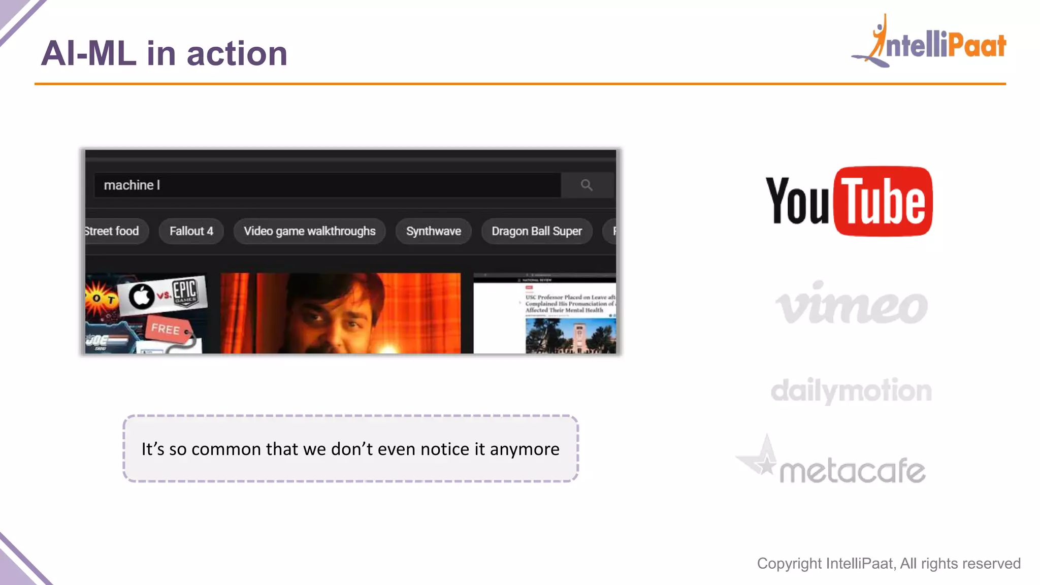 Copyright IntelliPaat, All rights reserved
AI-ML in action
It’s so common that we don’t even notice it anymore
 