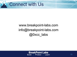 Build | Protect | Learn
Connect with Us
www.breakpoint-labs.com
info@breakpoint-labs.com
@0xcc_labs
33
 