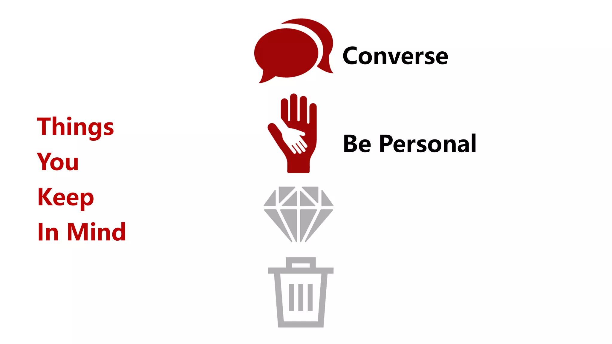 Be Personal
Converse
Things
You
Keep
In Mind
 