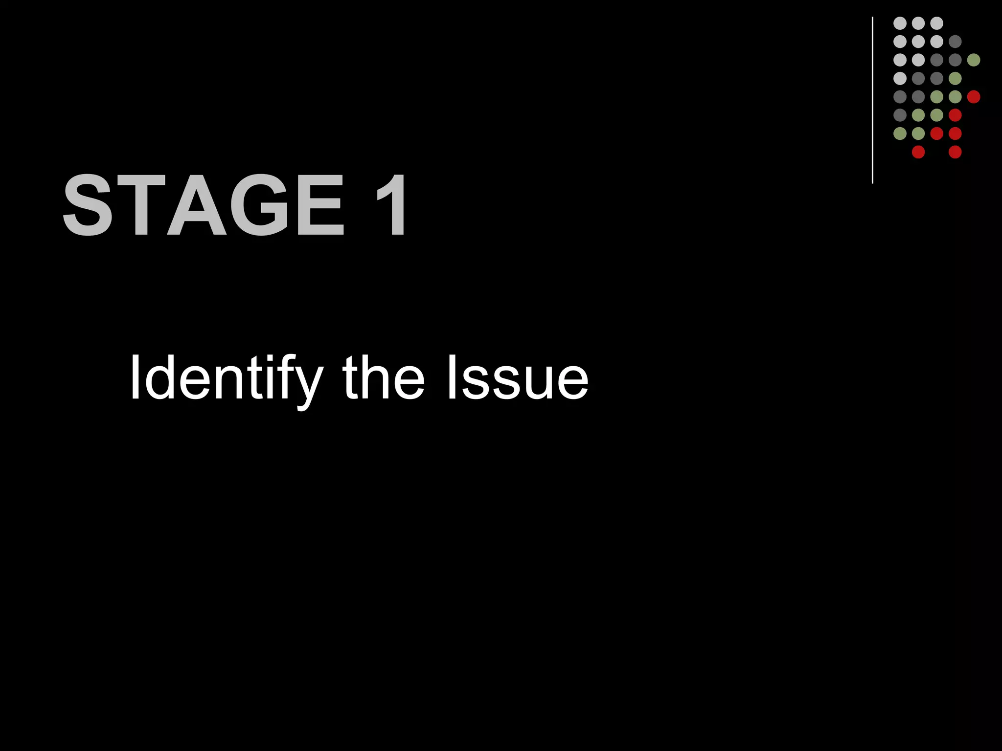 STAGE 1
 Identify the Issue
 