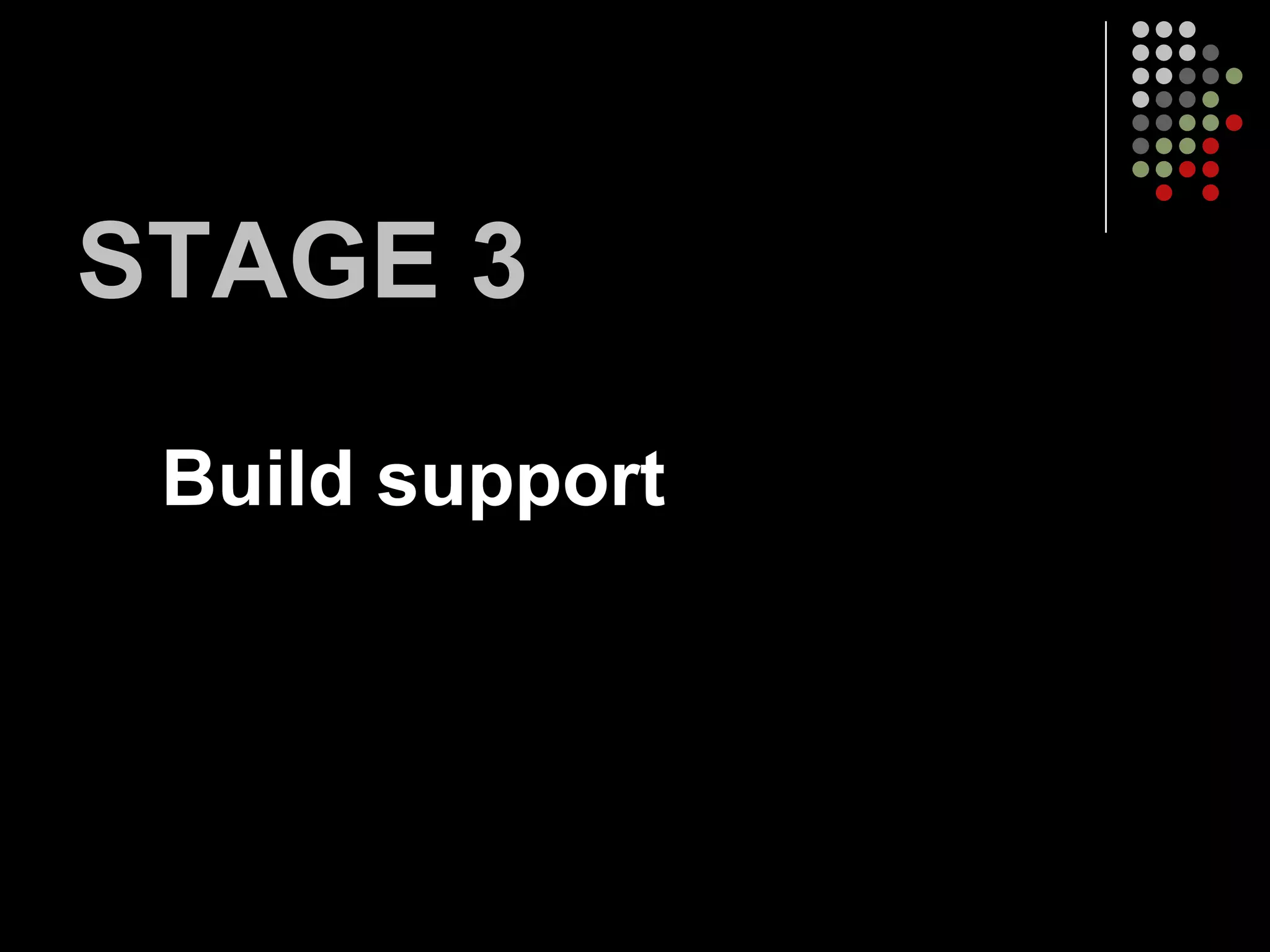 STAGE 3
 Build support
 