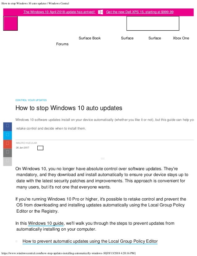disable automatic updates windows 10 2018