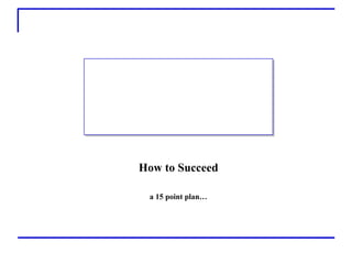 How to Succeed
a 15 point plan…
 