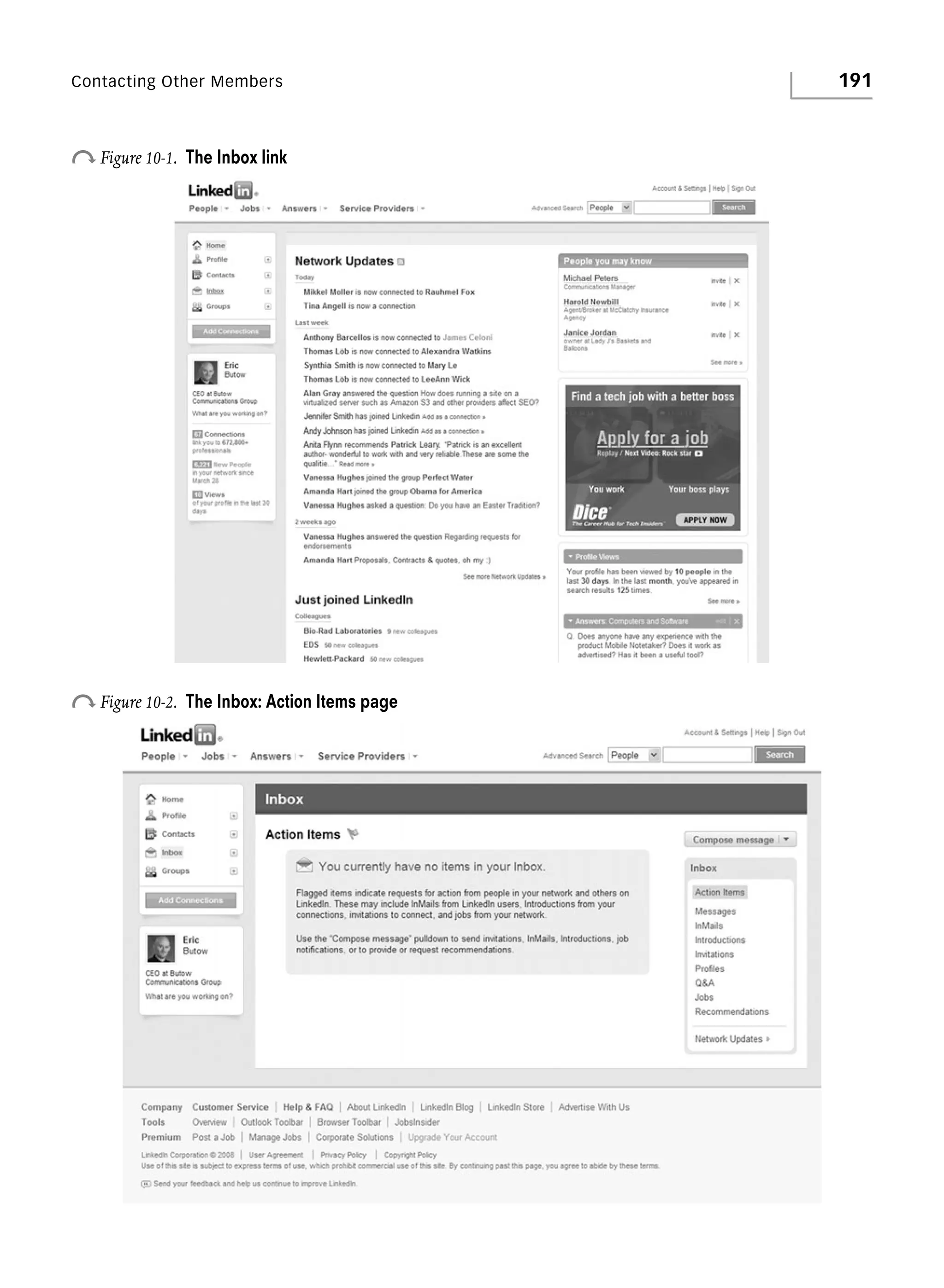 Contacting Other Members

o Figure 10-1.

The Inbox link

o Figure 10-2.

The Inbox: Action Items page

191

 