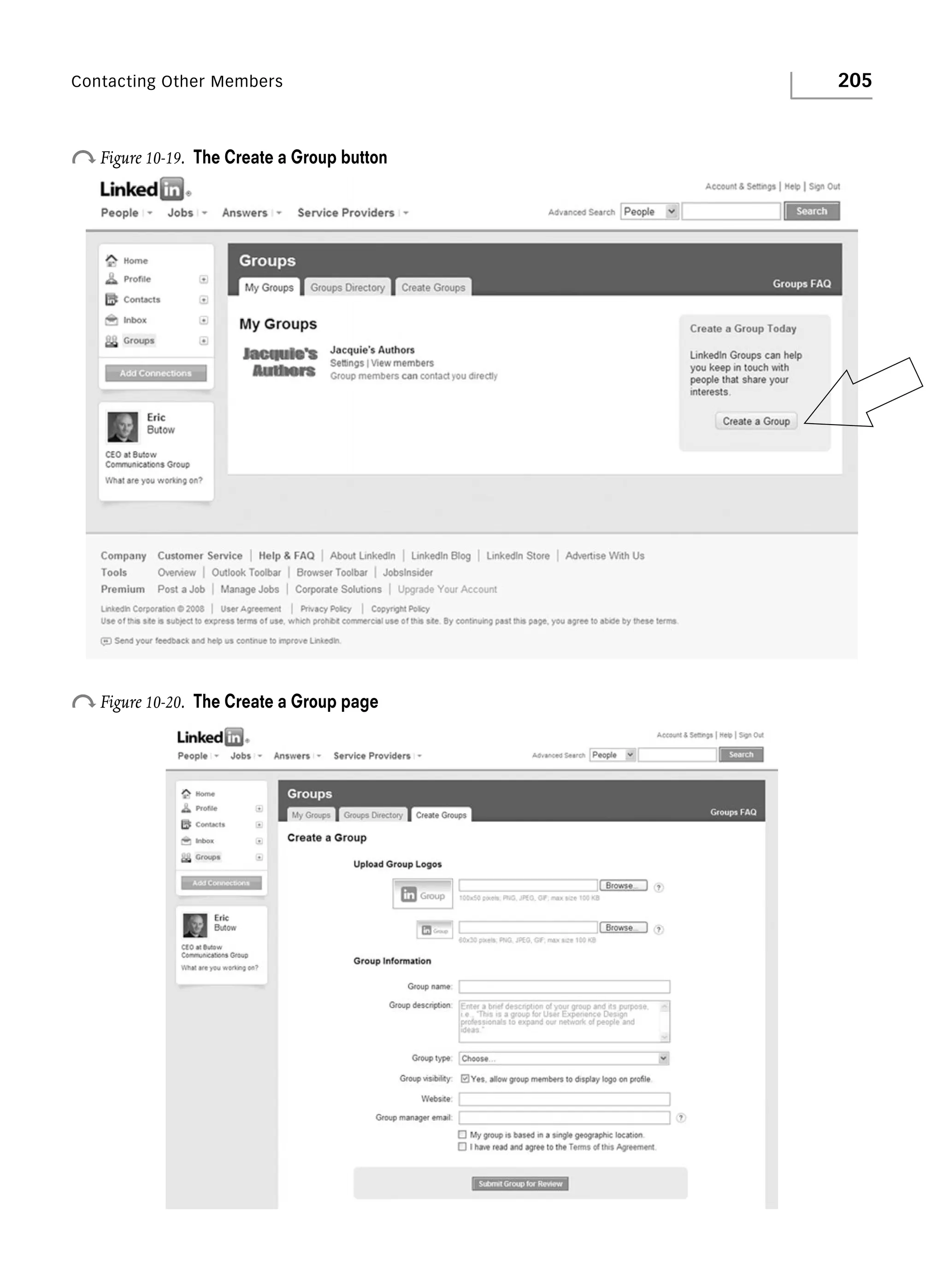 Contacting Other Members

o Figure 10-19.

The Create a Group button

o Figure 10-20.

The Create a Group page

205

 