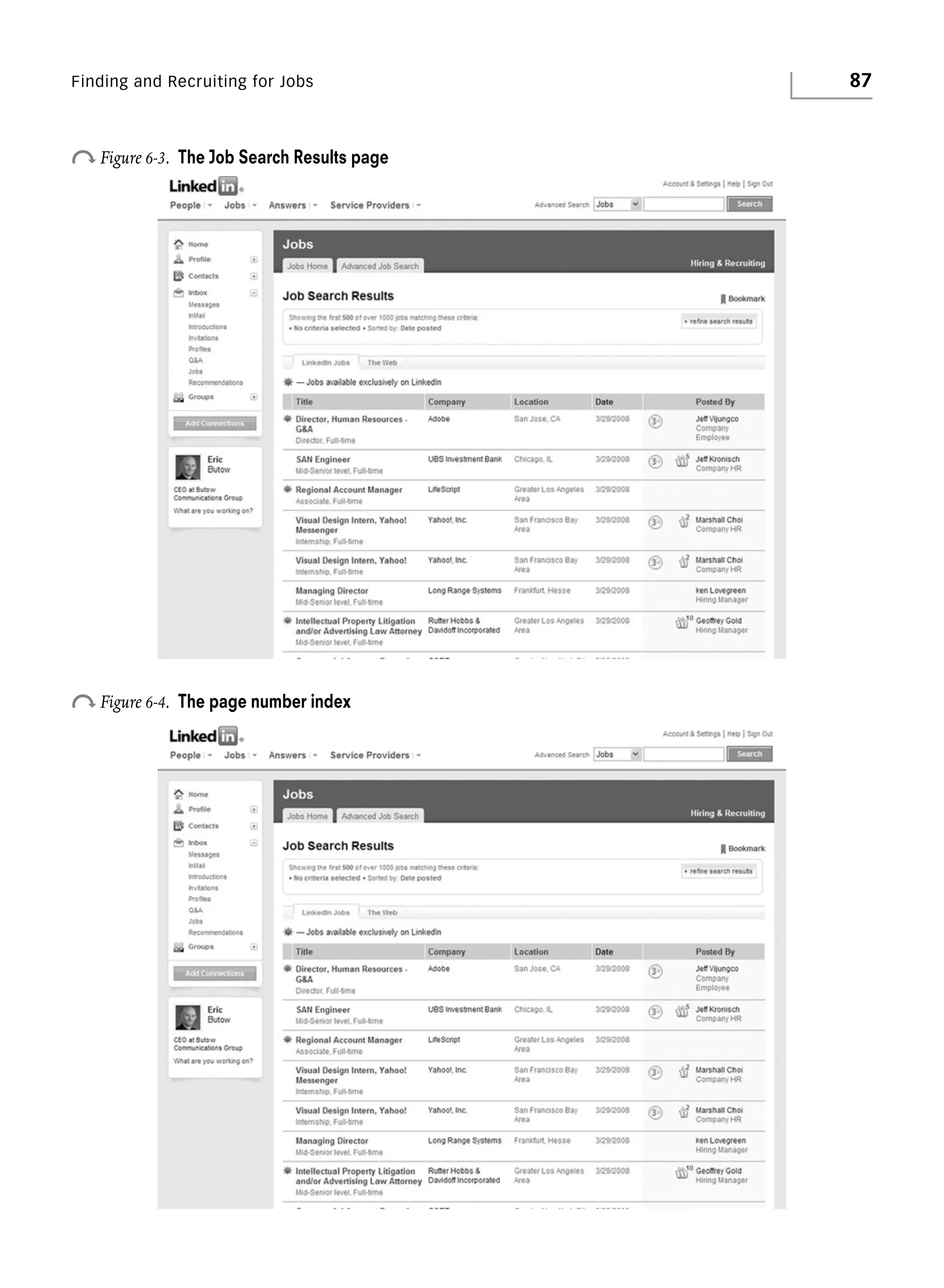 Finding and Recruiting for Jobs

o Figure 6-3.

The Job Search Results page

o Figure 6-4.

The page number index

87

 