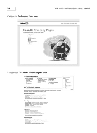 20

o Figure 2-9. The Company Pages page

o Figure 2-10. The LinkedIn company page for Apple

How to Succeed in Business Using LinkedIn

 