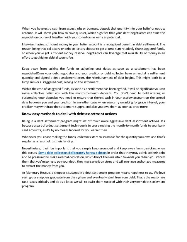 how to succeed in debt settlement program lump sum debt settlement letter
