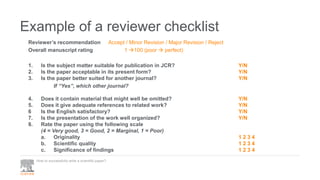 Example of a reviewer checklist
How to successfully write a scientific paper?
Reviewer’s recommendation Accept / Minor Rev...