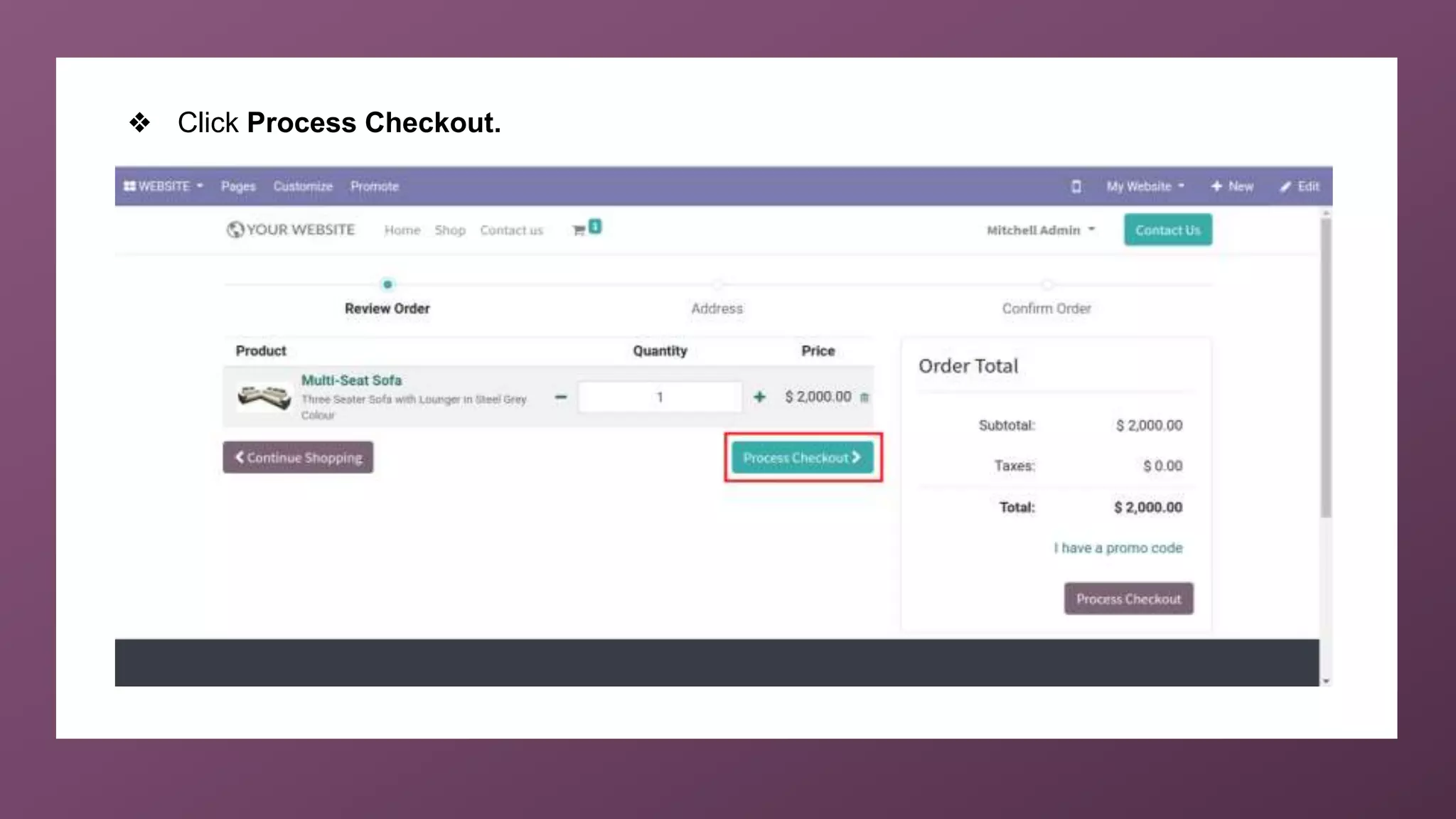 ❖ Click Process Checkout.