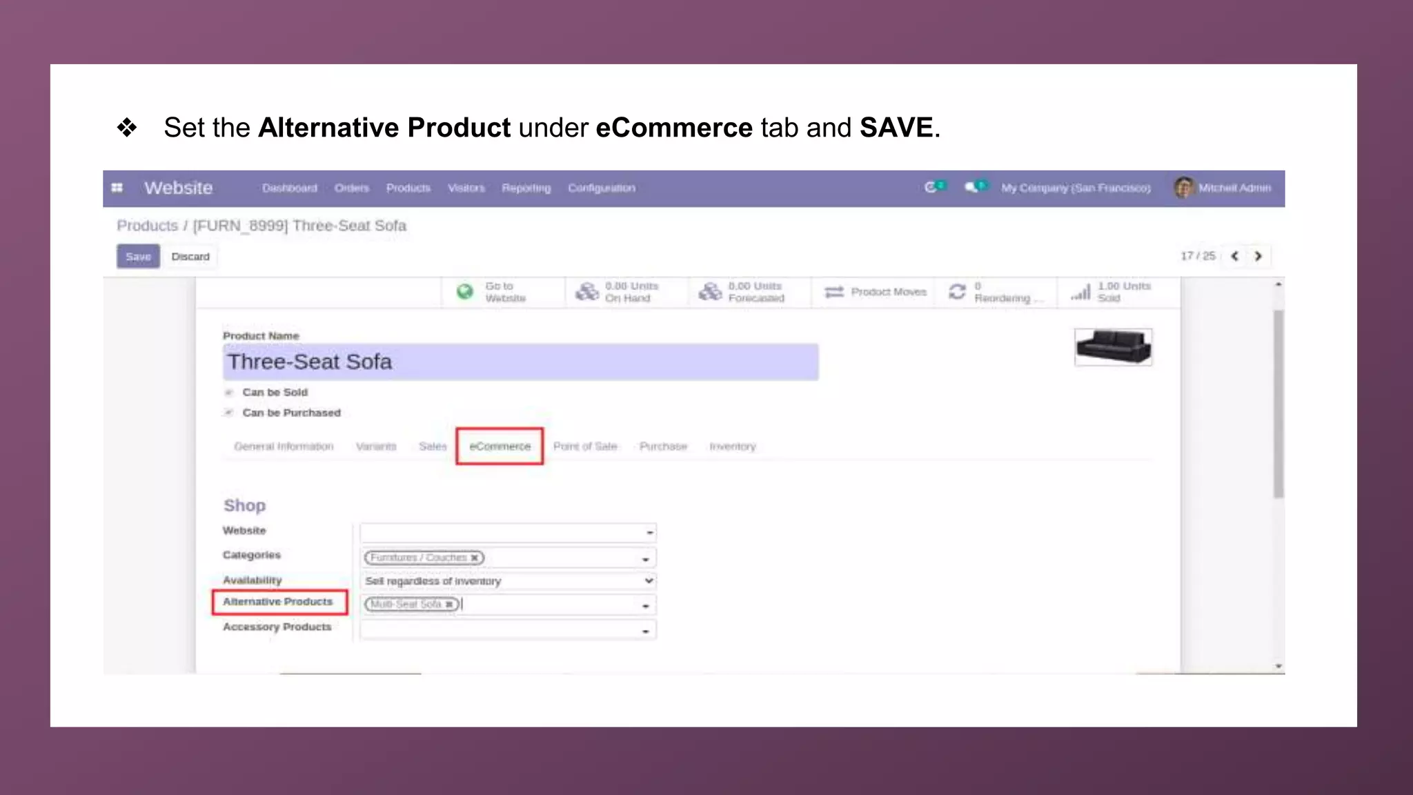 ❖ Set the Alternative Product under eCommerce tab and SAVE.