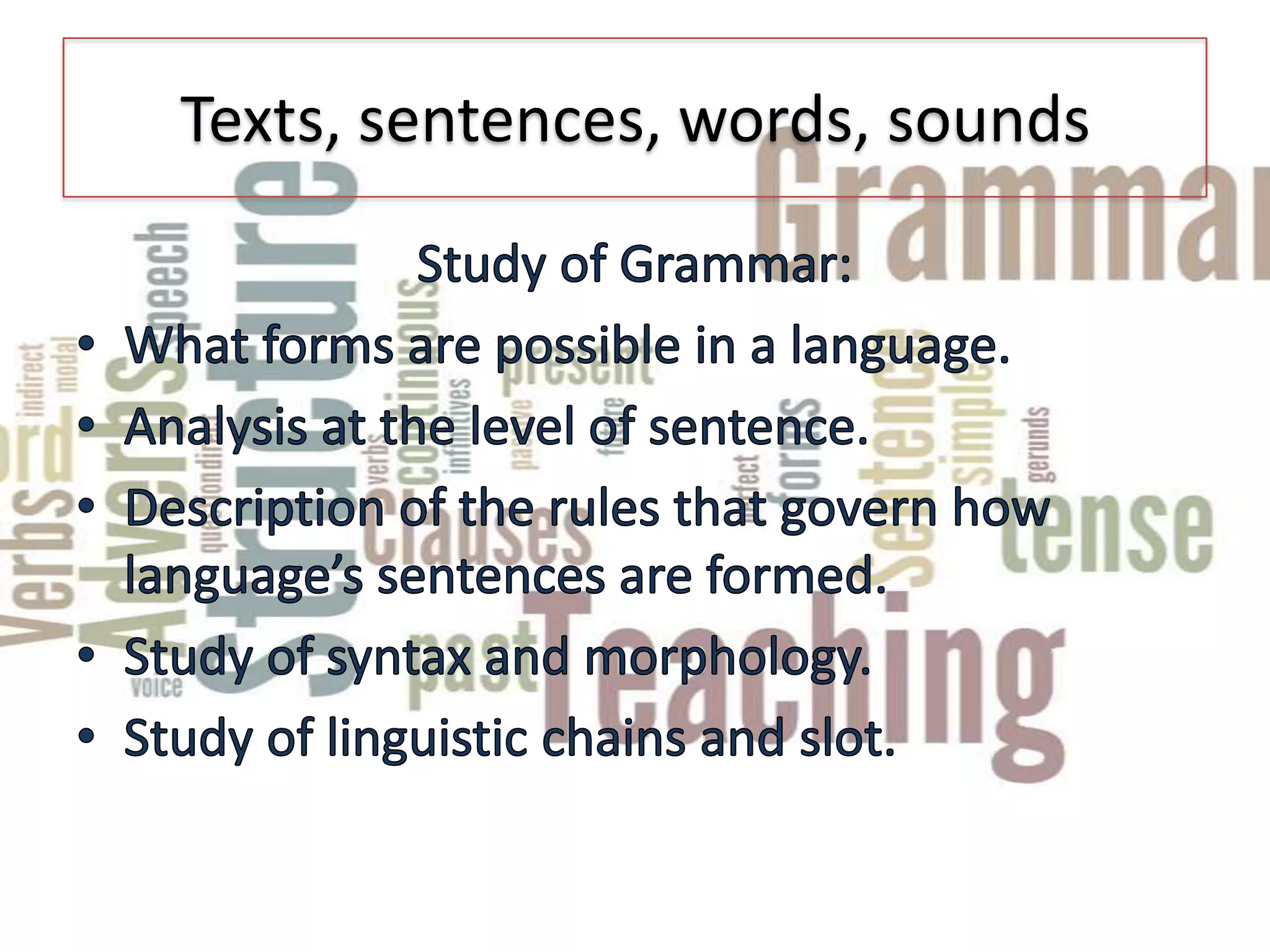 Texts, sentences, words, sounds
 