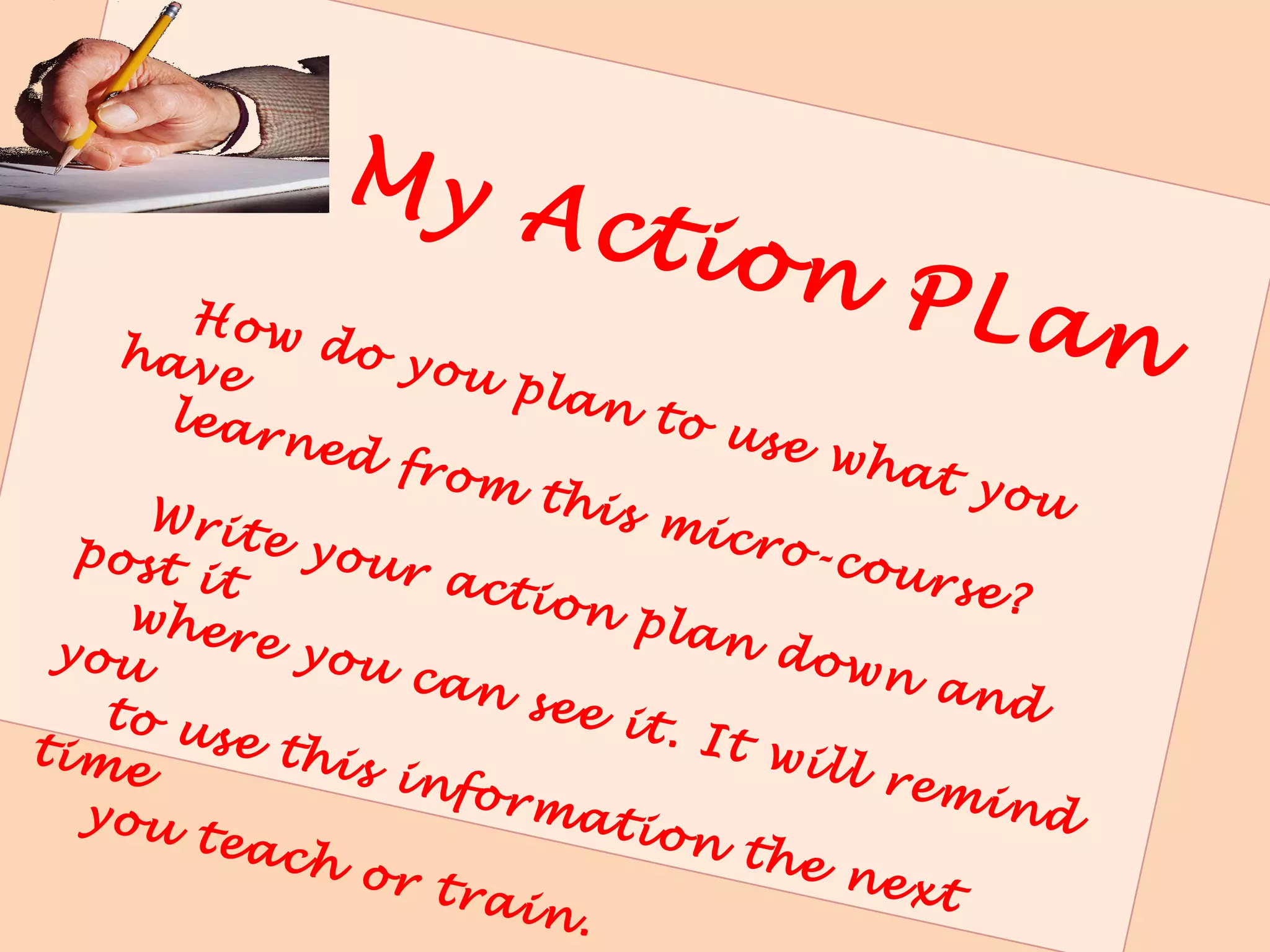 C1 – Connections




                                                  C2
                                               Concepts
This slide presentation was an
                                           C3 – Concrete Practic
introduction to Step 2 of an                                    e
instructional design and delivery
model known as: “The 4Cs Map.”

To learn how to use all four steps         C4 – Conclusions
of the 4Cs Map, see Sharon Bowman’s
Slide Share micro-course titled “How to
Map Your Instruction in 4 Simple Steps.”
 