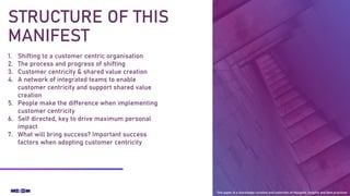 STRUCTURE OF THIS
MANIFEST
1. Shifting to a customer centric organisation
2. The process and progress of shifting
3. Custo...
