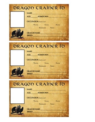 How to Train Your Dragon - Dragon Trainer ID Cards PDF