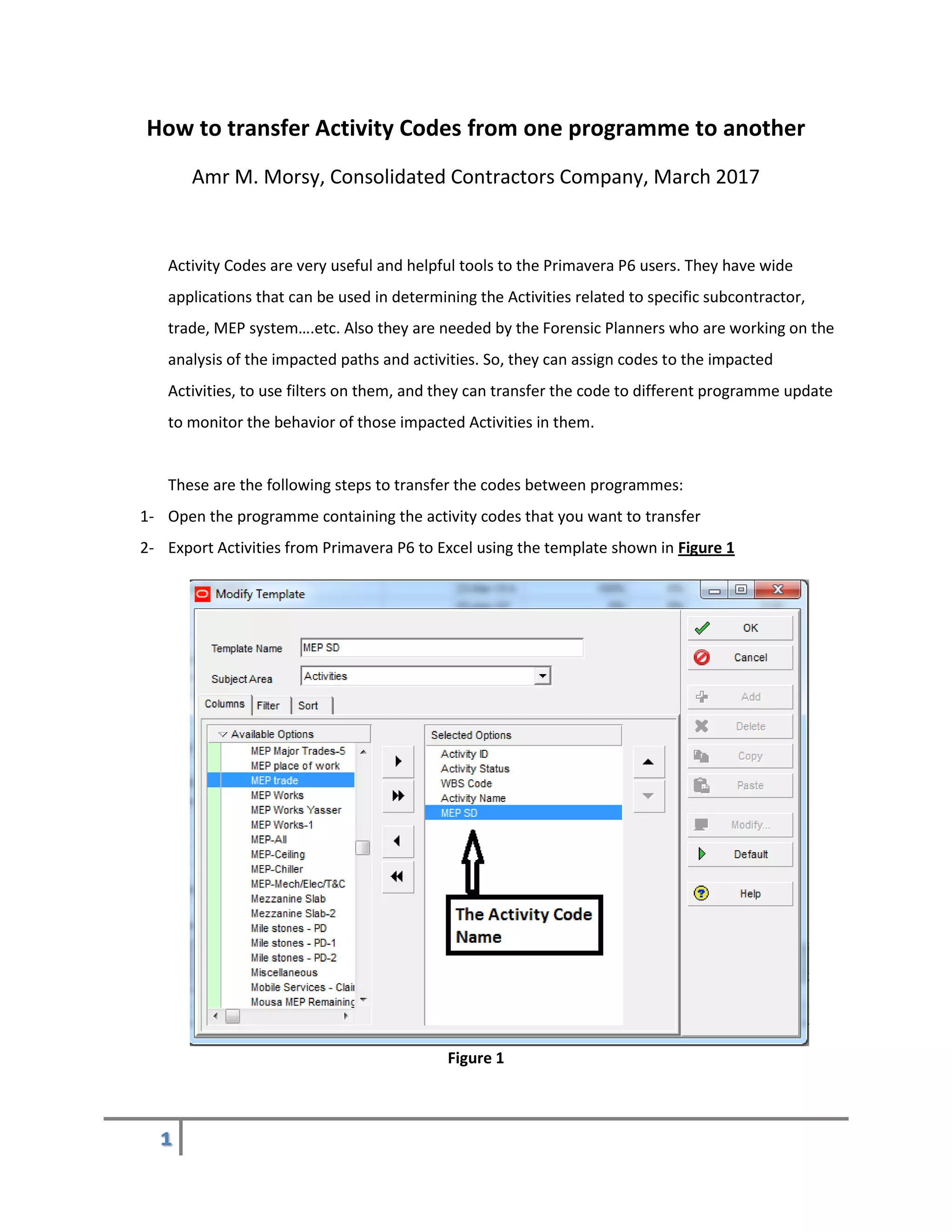 How to transfer activity codes from one programme to another | PDF